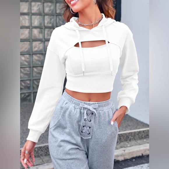 Tops - Long Sleeve Super Crop Top Hoodies Athletic Cropped Pullover Casual Sweatshirts